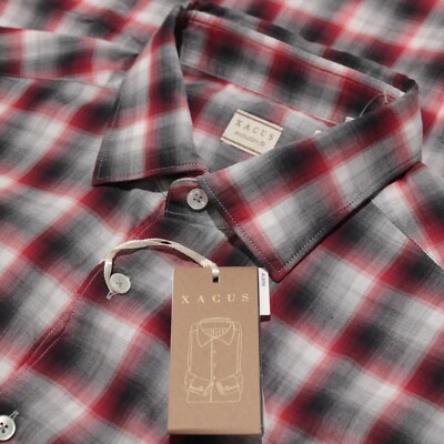 Xacus NWT Casual Button Down Shirt Size 16.5 42 L US In Red With Gray & Black