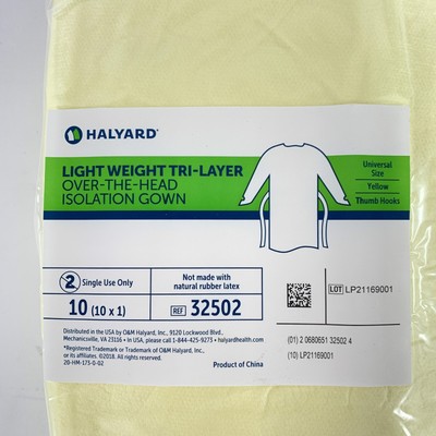 Halyard 32502 Over The Head Isolation Gown 10 Pack Yellow Single Use