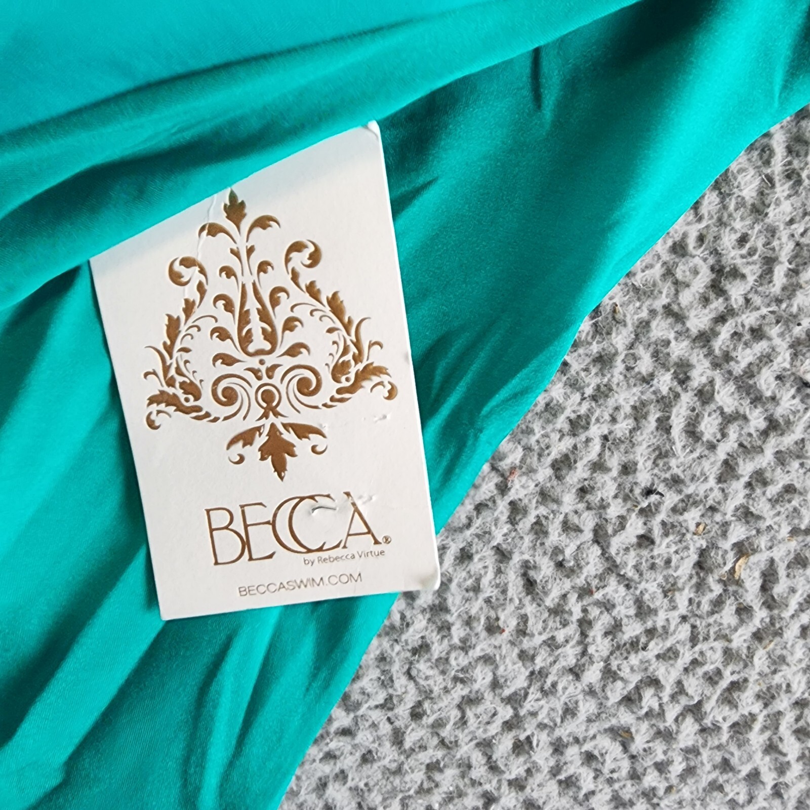 BECCA® by Rebecca Virtue Socialite High Waist Bikini Bottom Women's M Teal Solid - Picture 7 of 12