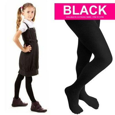 3 Pack Girls Tights School Super Soft Cotton Rich Back 2 School Age 3 – 13 Years