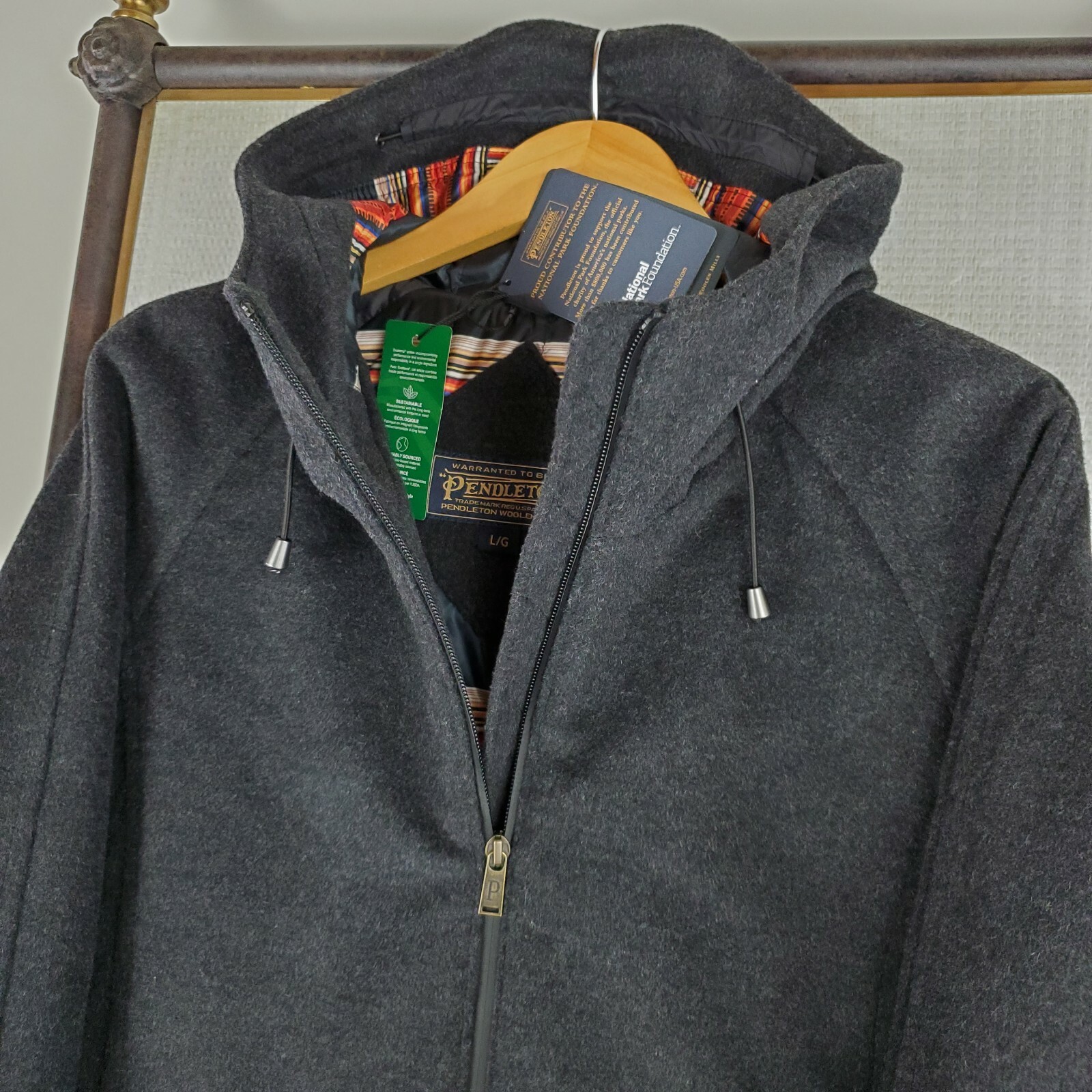 Pre-owned Pendleton $375 Size Large Womens Wool Hooded Charcoal Beverly Jacket Serape In Gray