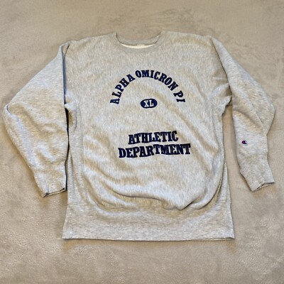 Vintage Champion Alpha Omicron Pi Crewneck Men's Large Gray Pullover Sweatshirt