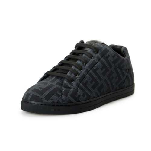 Pre-owned Fendi Men's "7e1258 A7my F18sr" Ff Logo Print Canvas Leather Sneakers Shoes In Black