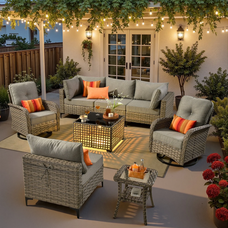 8PC Patio Furniture Set Outdoor Rattan Sectional Sofa Swivel S...