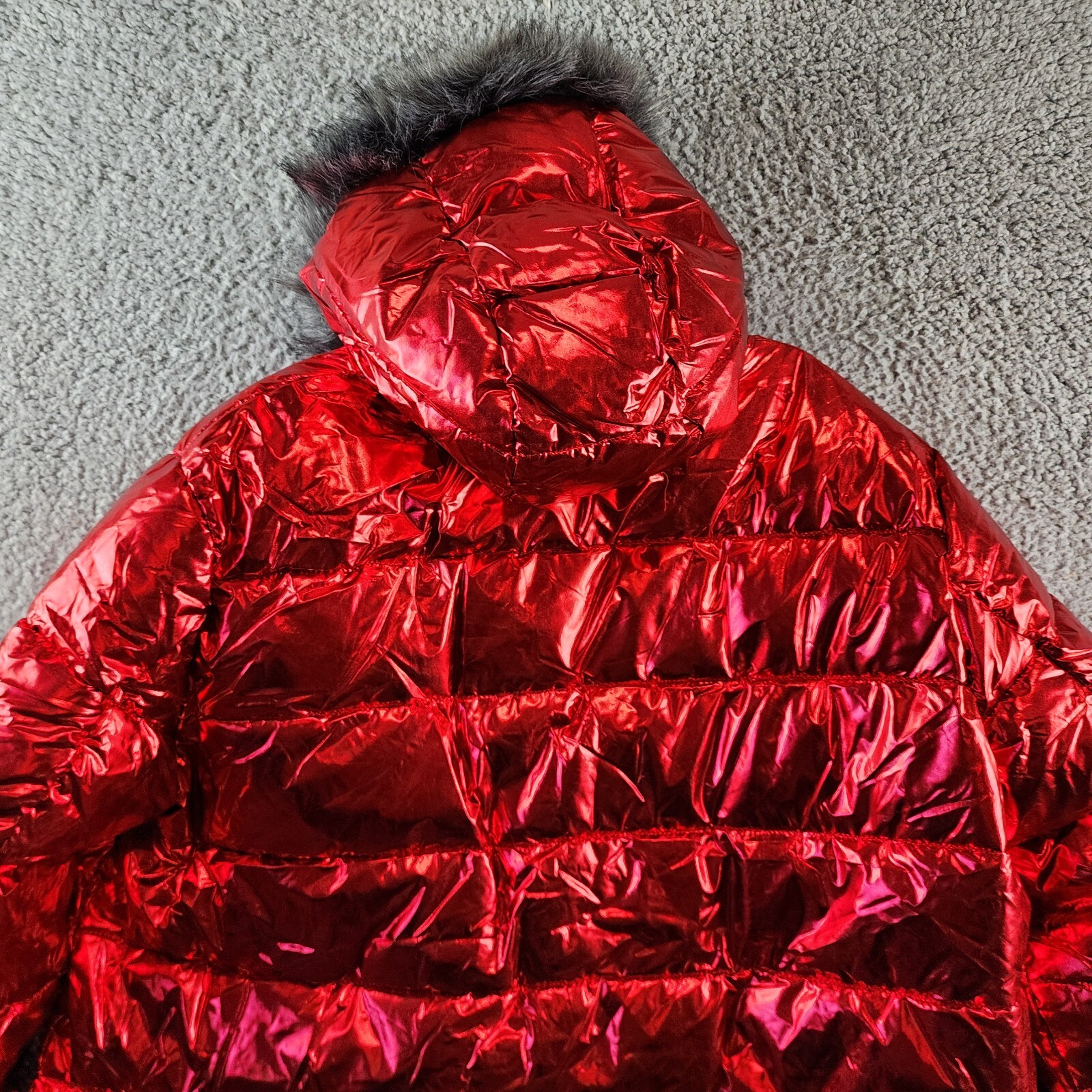 White Mark Plus Size Metallic Puffer Coat with Hoodie Women's 2XL Red Full Zip~ - Picture 14 of 14