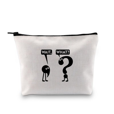 Funny Grammar Gifts Wait What Comma Question Mark Cosmetic Bag Punctuation Pr...