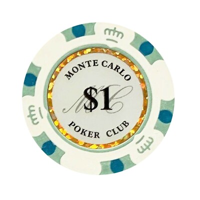 NEW 100 White Blue $1 Monte Carlo Smooth 14 Gram Clay Poker Chips - Exclusive 