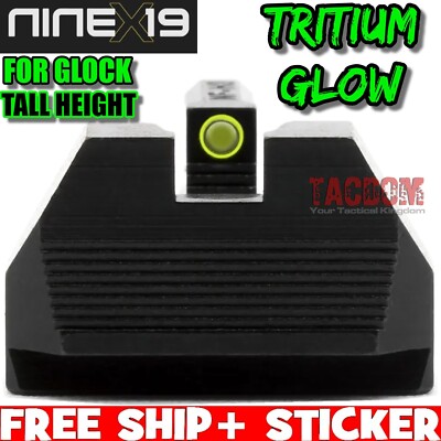 NINEx19 BLACK OUT TRITIUM TALL Height NIGHT FISION Sights FOR GLOK 17 19 26 34