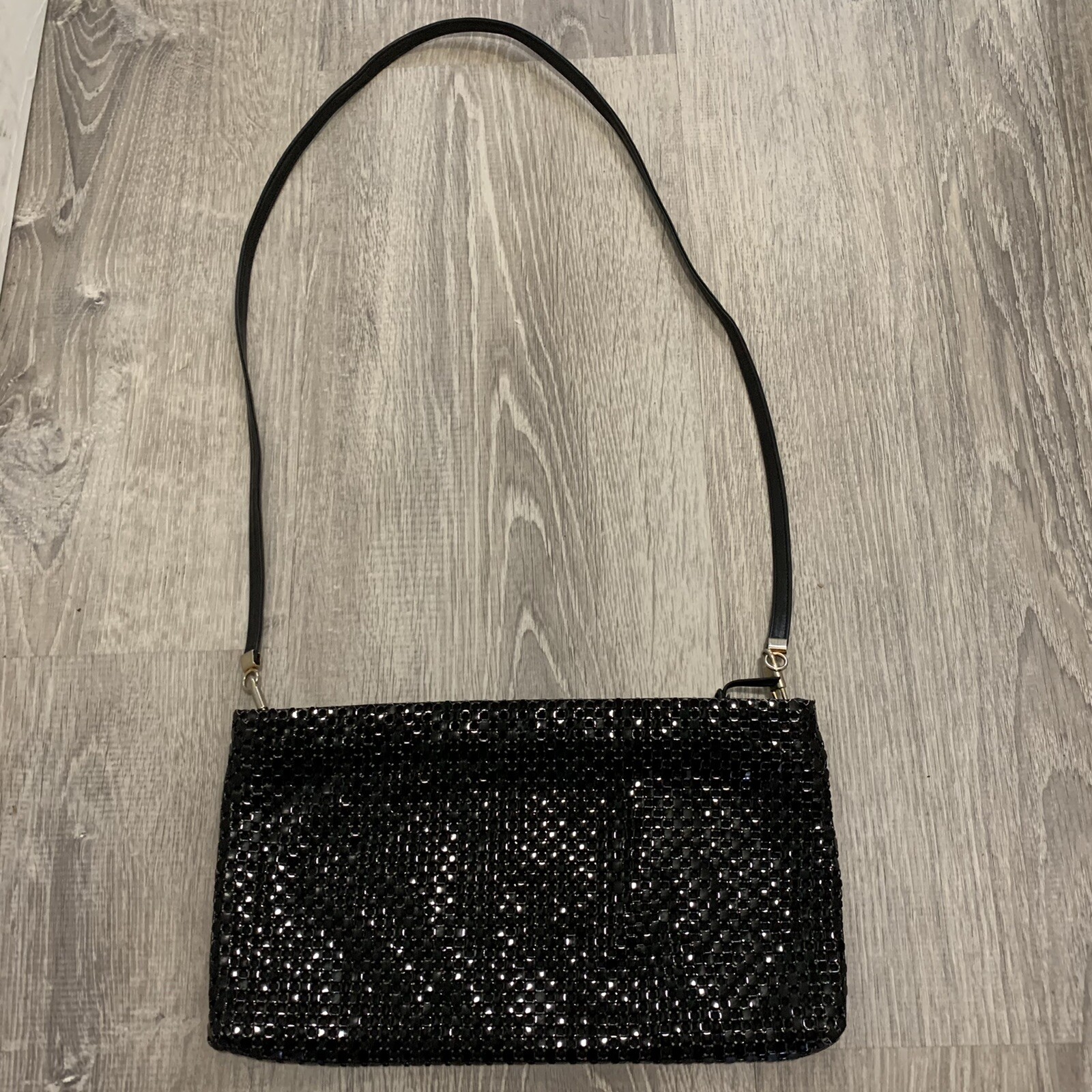 バッグ WHITIN & Davis. Bag Vintage Whiting And Davis Clutch Handbag Black Sequin
