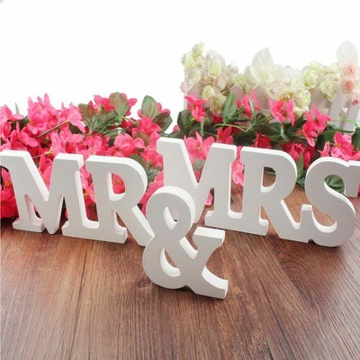 Mr and Mrs Wedding Wooden Sign Wood Letters Decor Table Top Standing Party Props