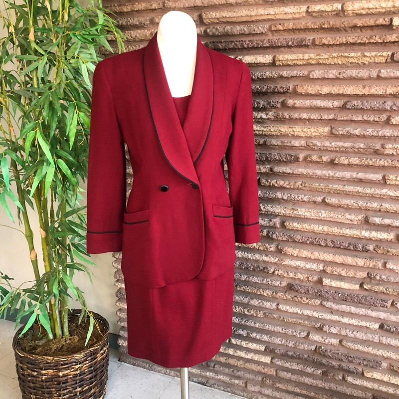 Gianni Vintage Red and Black Wool Dress Double Breasted Blazer Suit