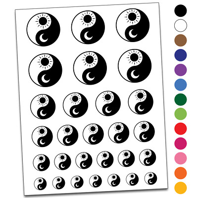 Sun Moon Yin Yang Night Day Temporary Tattoo Water Resistant Set