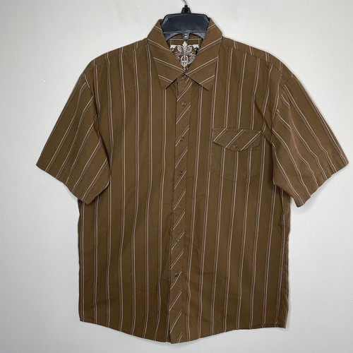 ★PARTIMENTO★ Multi Stripe Shirt Brown Stripe Textured Brown Half Sleeve Shirt – ManiacLife.com