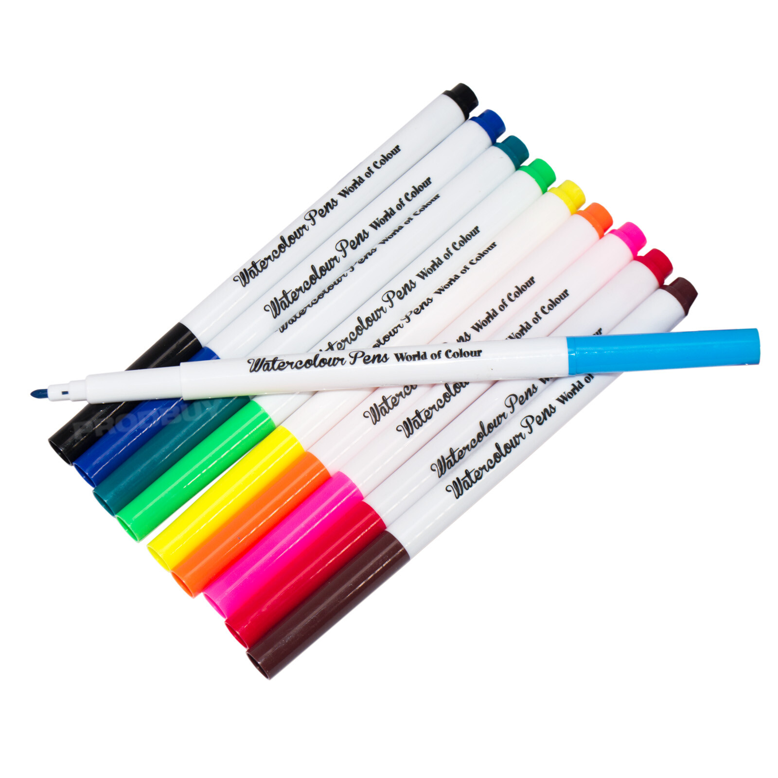 Pack of 10 Watercolour Felt Tip Colour Marker Pens Kids Washable School Art Set