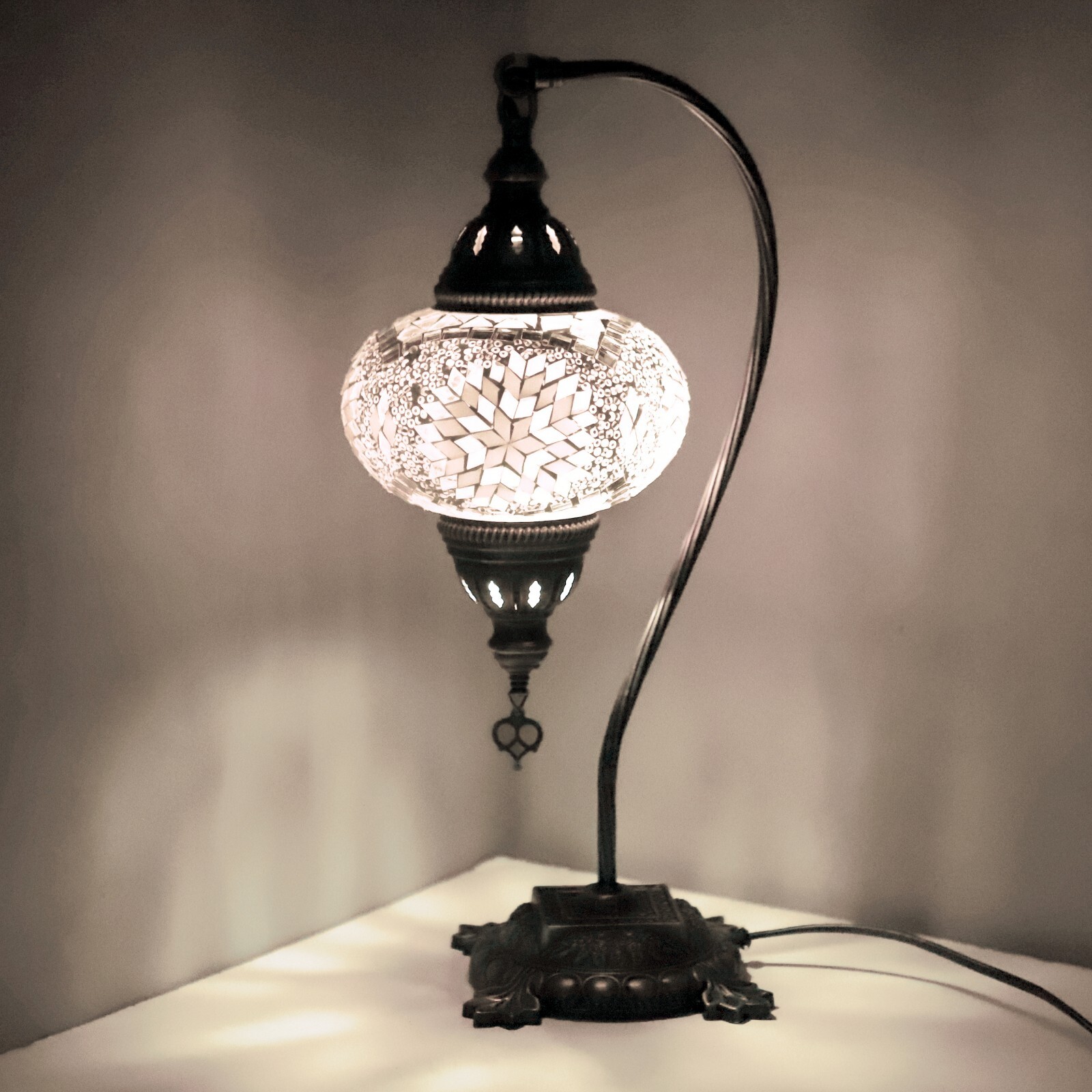 Turkish Moroccan Lamp Colorful Glass Mosaic Handmade Swan Neck Table Lamp + LED