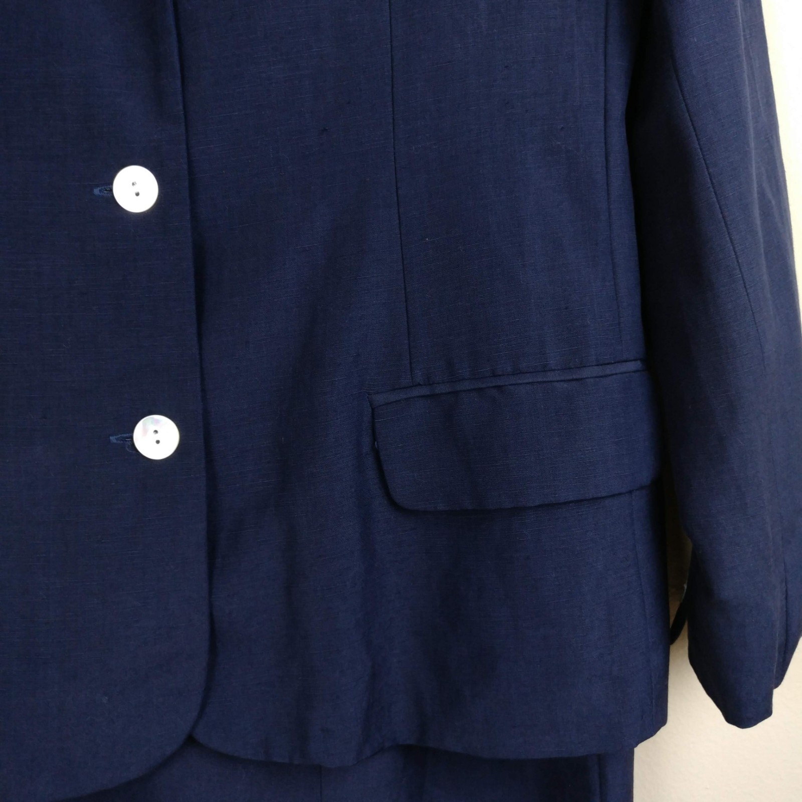 Halston Womens Suit Vintage Sheath Dress Jacket Blazer Navy Silk Blend Lined 12