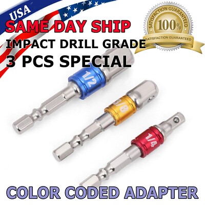 Socket Adapter Set Hex Shank to 1/4'' 3/8'' 1/2'' Impact Driver Drill 3 pcs Color