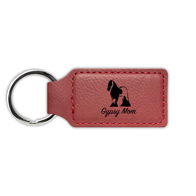 Gypsy Mom Keychain Leatherette Engraved - ver 3 irish cob coloured tinker horse
