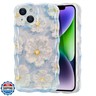 EYZUTAK Case for iPhone 14, Colorful Retro Oil Painting Flower Laser Glossy Pattern Cute Curly Wave Border Exquisite Phone Cover Stylish Durable TPU Protective Case for Girls Women - Light Blue