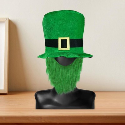 ST Patricks Day Green Top Hat Ireland Leprechaun Men Supply W / Beard
