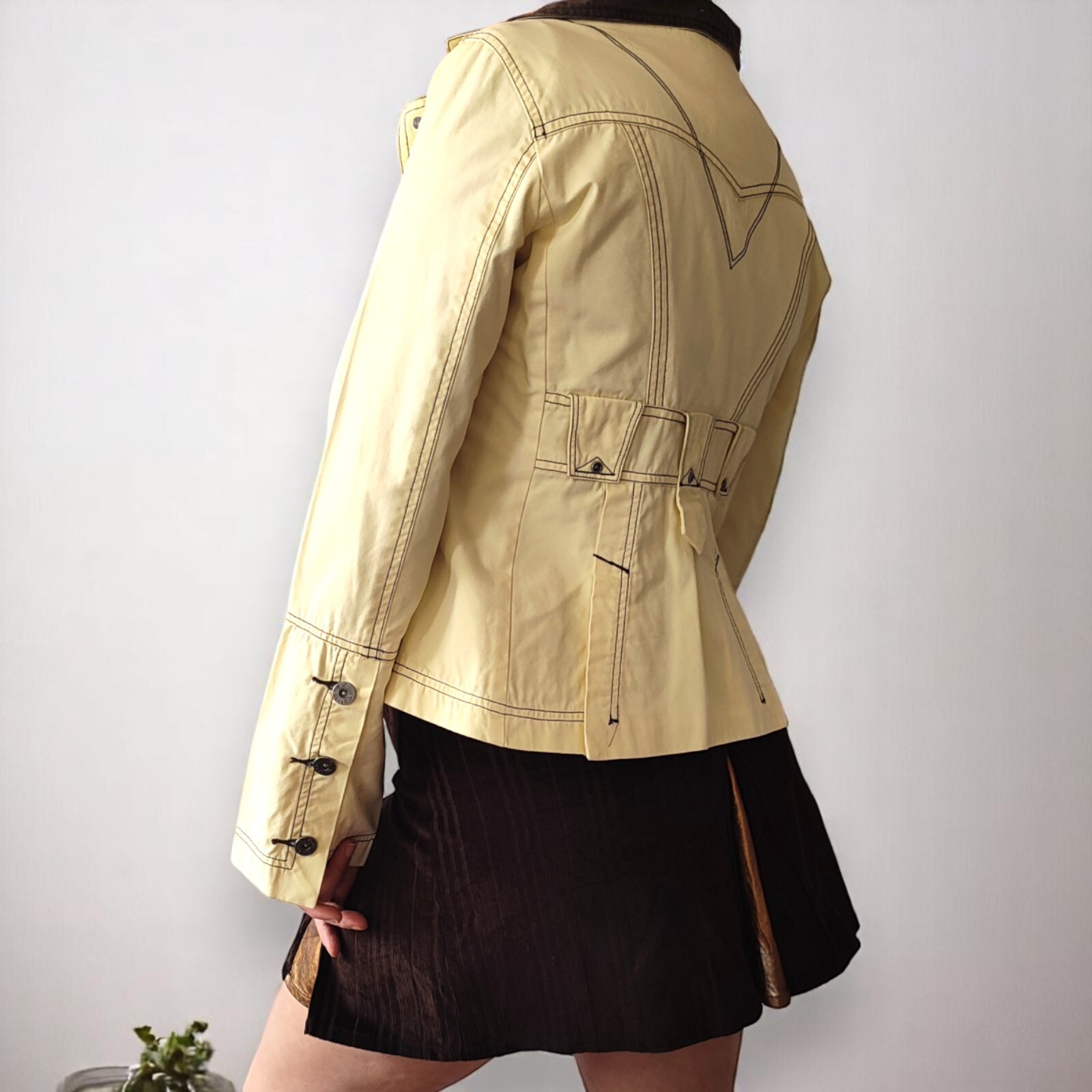 ジャケット・アウター 00s y2k DIESEL ladys military coat S Diesel Vintage Womens Blazer Jacket Cotton Yellow Button-Up