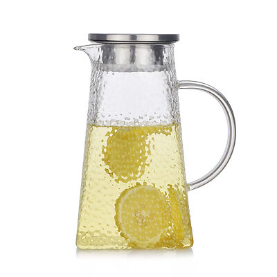 Large Heat-Resisting Hammered Glass Square Tea Pot Water Pitcher Kettle Bottle