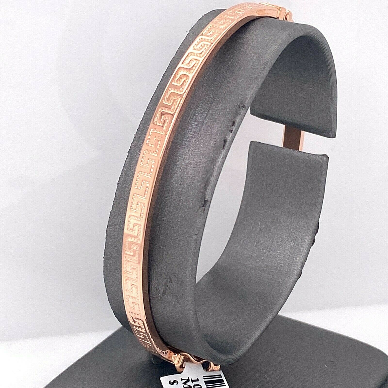 Pre-owned Handmade 14k Rose Gold Greek Key Bangle Bracelet, 4.6gm, Made In Italy, S105730