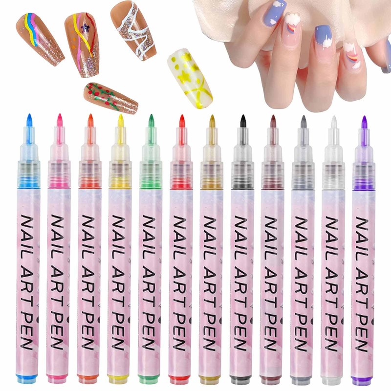 12PCS Nail Art Pen Dotting Painting Drawing UV Gel Liner Polish Brush Tool Set