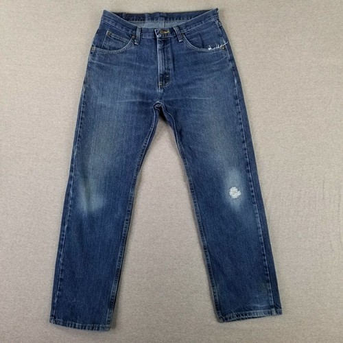 Vintage Wrangler 33x32 Blue Jeans 100% Cotton Distressed Retro Denim 90s