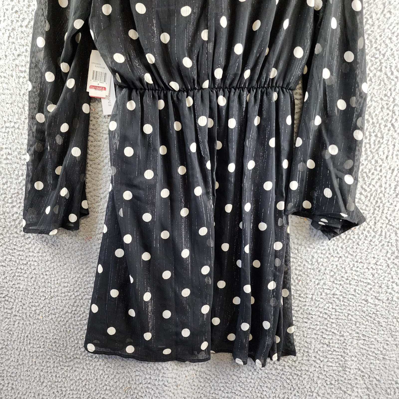 Emma & Michelle Faux Wrap Dress Women's M Black/White Dot Snap Front Button Back - Picture 10 of 11
