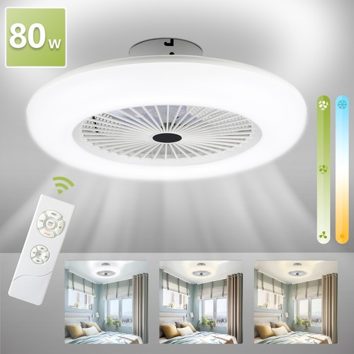 Deckenventilator Modern Weiß Zimmer Ventilator Lampe Wohn mit Beleuchtet 80W