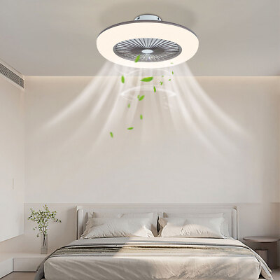22'' Enclosed Low Profile Bladeless Fan Light LED W/ Remote Control Dimming Lamp