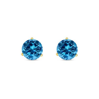 Pre-owned Shine Brite With A Diamond 5.50 Ct Round Cut Blue Earrings Studs Solid 14k Yellow Gold Screw Back Martini