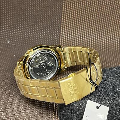 Pre-owned Seiko 5 Snkk22k1 Automatic Gold-tone Stainless Steel Black Analog Men's Watch