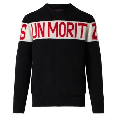 Pre-owned Mc2 Saint Barth Man Sweater With Sun Moritz Print In Black