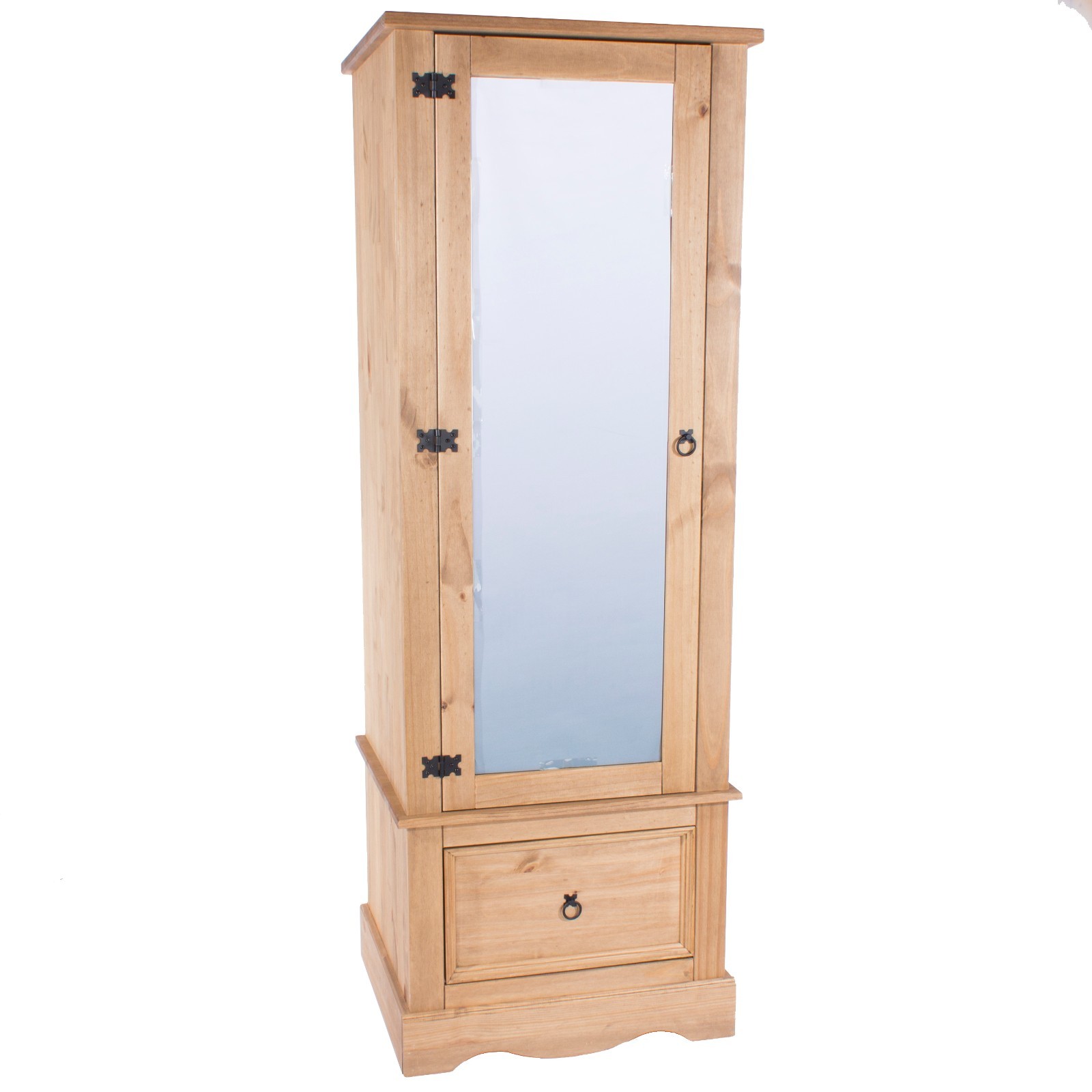 Corona 1 Mirrored Door Armoire Wardrobe 1 Drawer Solid Medium Wood