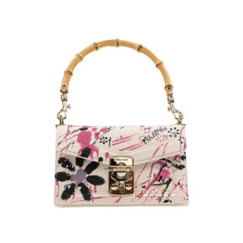 NWT MIU MIU White Canvas Pink Floral Printed Bamboo Top NWT MIU MIU White Canvas Pink Floral Printed Bamboo Top