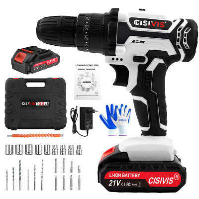 21V Cordless Combi Drill Electric Powerful Driver Screwdriver Battery LED Light