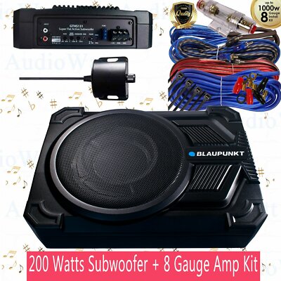 Blaupunkt GTHS131 8'' Bass Boost Super Active 200W Subwoofer + 8 Gauge 1000W BLUE