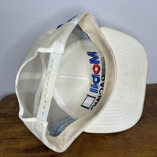 Vintage Mobil 1 Racing 3 Stripe Trucker Hat Cap Adjustable White 80s