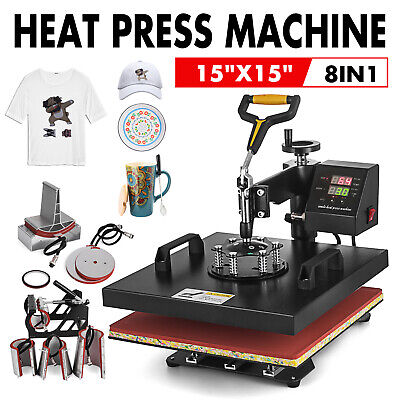 Combo T-Shirt Heat Press Printing Machine 15''x15'' 8 IN 1 Sublimation Swing Away