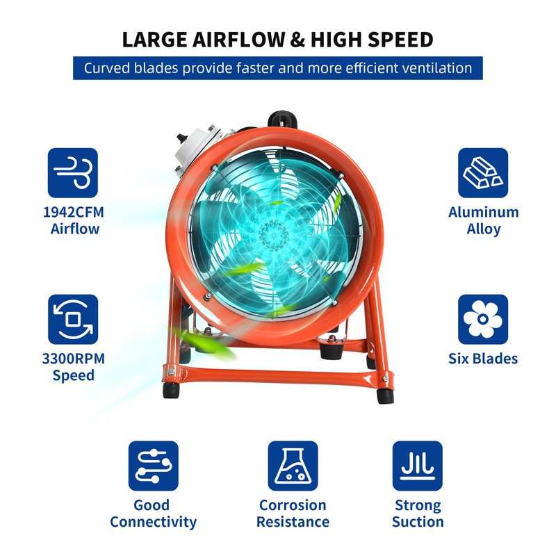 10'' Explosion Proof Axial Fan 350W 110V Extractor w/ 16ft PVC Duct Portable