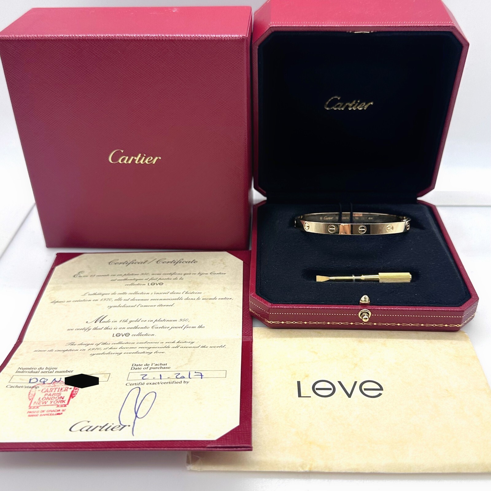 CARTIER LOVE Bracelet 18kt Yellow Gold Full Set Box COA SZ CARTIER LOVE Bracelet 18kt Yellow Gold Full Set Box COA SZ