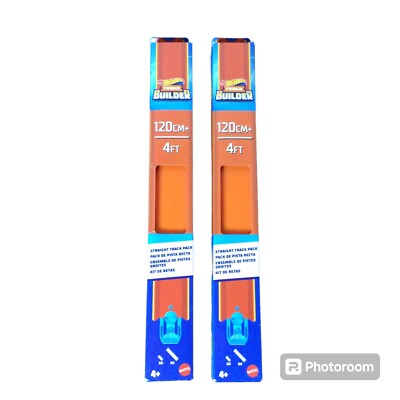 2x Hot Wheels Track Builder Unlimited Straight Track 120cm+ 4ft - Orange - NEW
