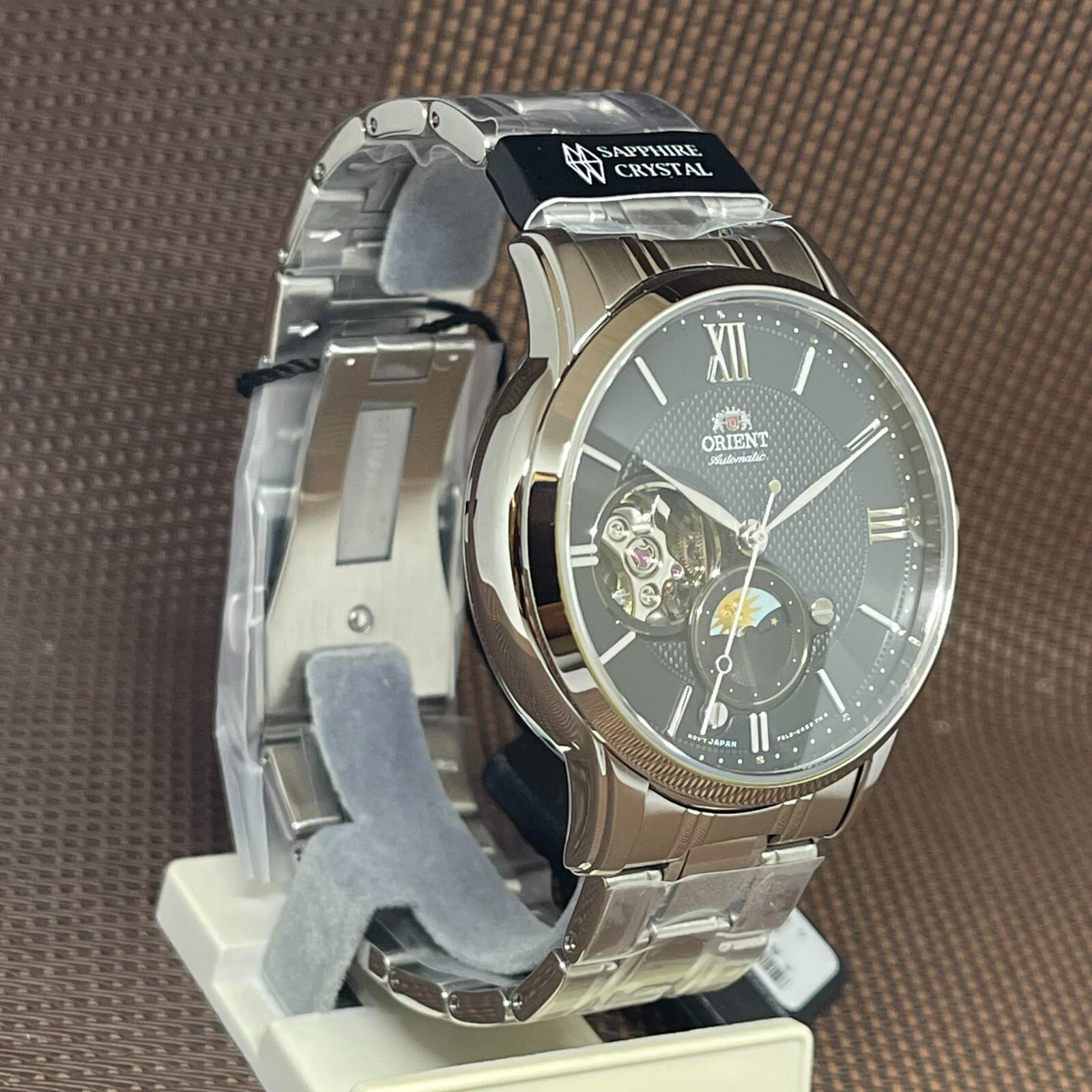 Pre-owned Orient Ra-as0008b10b Sun And Moon Open Heart Automatic Stainless Steel Men Watch