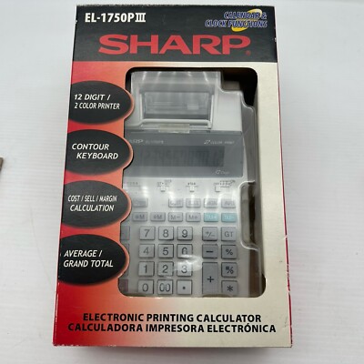 Vintage NEW IN BOX Sharp EL-1750P III Printing Calculator 2 Color 12 Digit