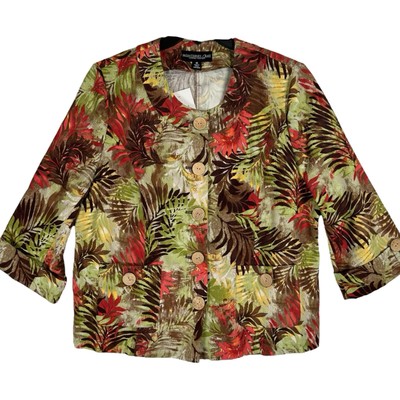 Monterey Bay Blazer Jacket Women s Size 18 Beach Foliage 3/4 Sleeve Funky NEW