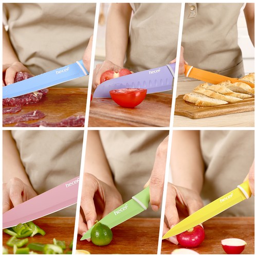 6Pcs Kitchen Knife Set Stainless Steel Colour Coded Non-Stick Cooking Knife Set