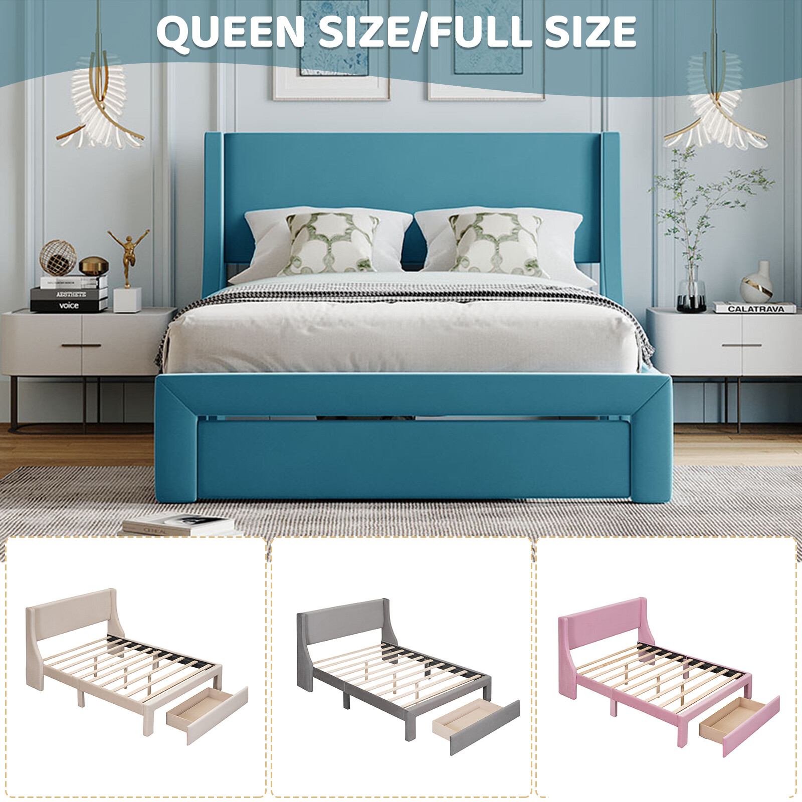 With Soft Upholstered Headboard&storage Drawer