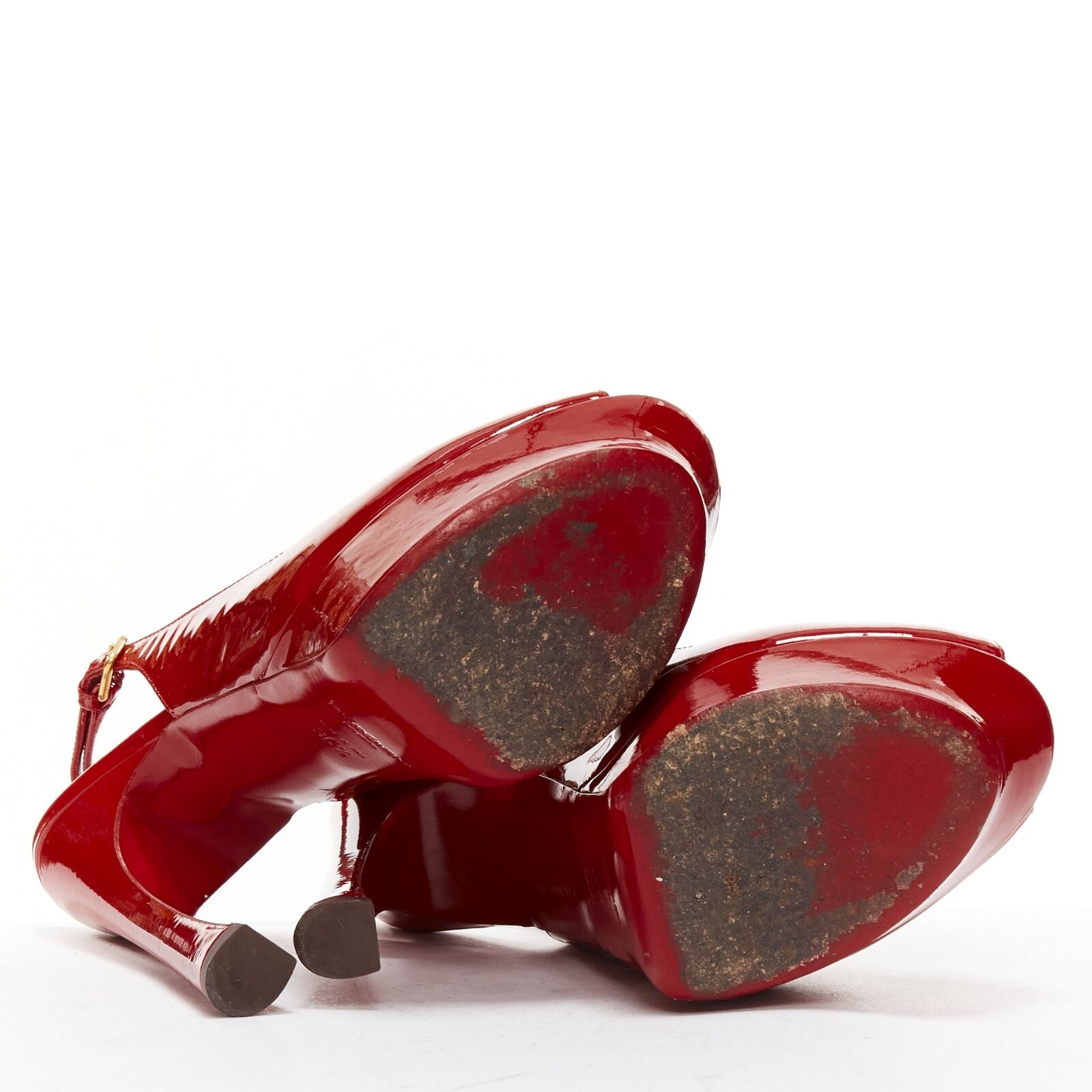 YVES SAINT LAURENT red patent peep toe platform slingback YVES SAINT LAURENT red patent peep toe platform slingback
